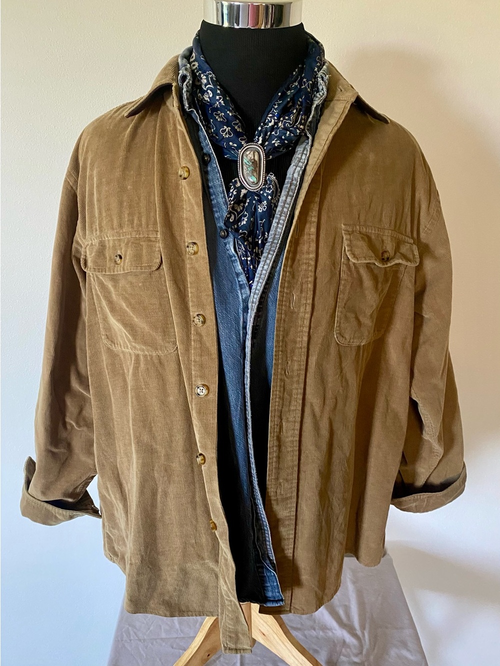 Brooks Brothers Corduroy Overshirt Shirt Jacket Tan L Fits XL Elbow Patches